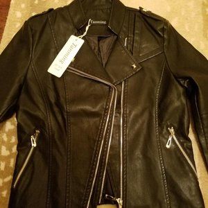 Tanming Small Black Faux Leather Moto Jacket